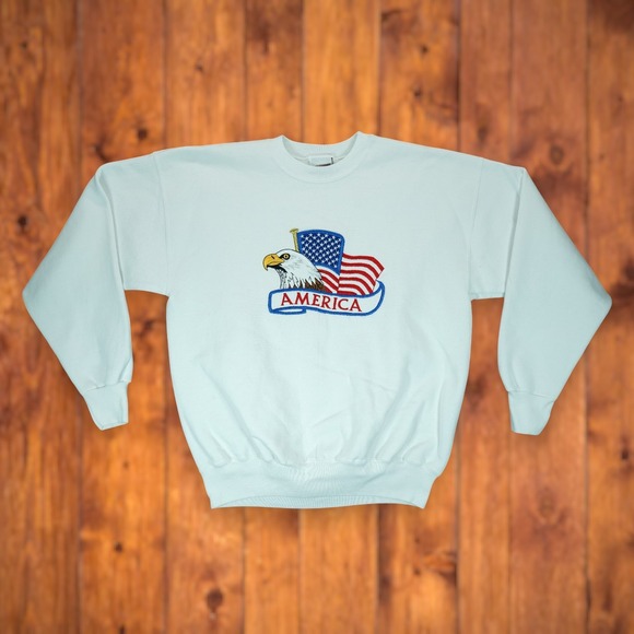 B-Wear Other - Vintage 90s B-Wear Sweatshirt Mens Large American Flag Eagle Graphic USA White